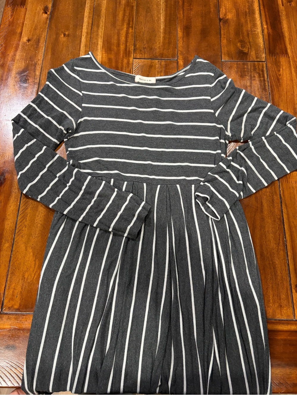 Grey and White Striped Long-Sleeve Dress - Classic Fit